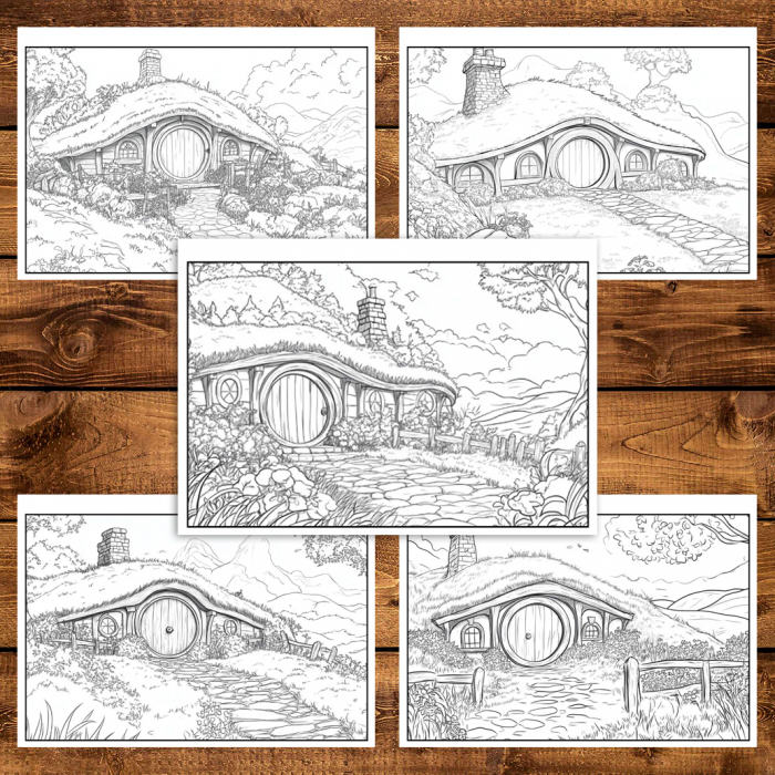 Carte de colorat antistres , 40 de ilustratii Casute Hobbit, 86 pagini [4]