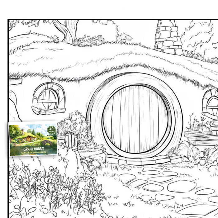 Carte de colorat antistres , 40 de ilustratii Casute Hobbit, 86 pagini [3]