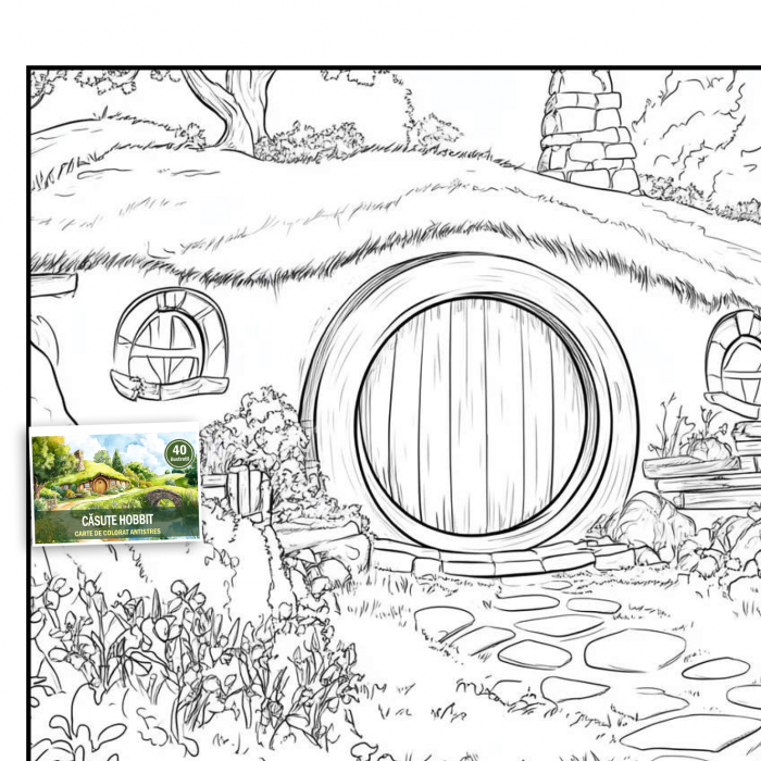 Carte de colorat antistres , 40 de ilustratii Casute Hobbit, 86 pagini [3]