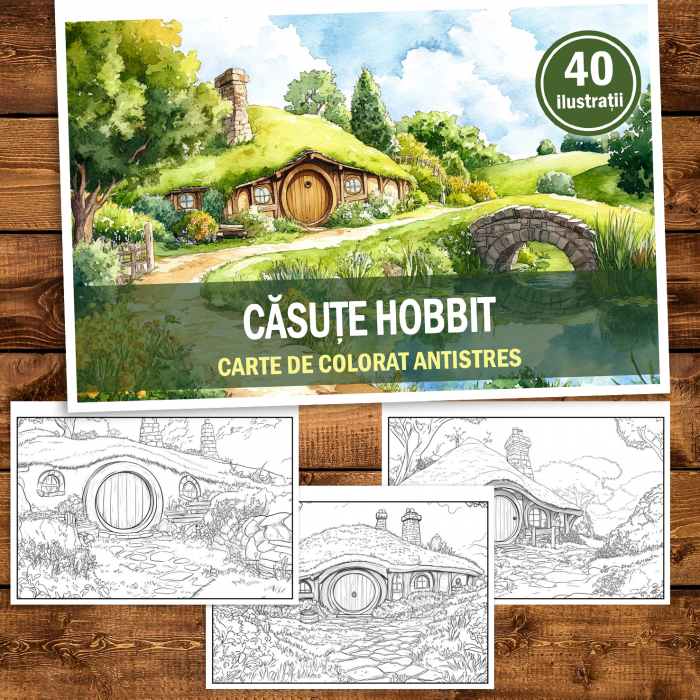 Carte de colorat antistres , 40 de ilustratii Casute Hobbit, 86 pagini [2]