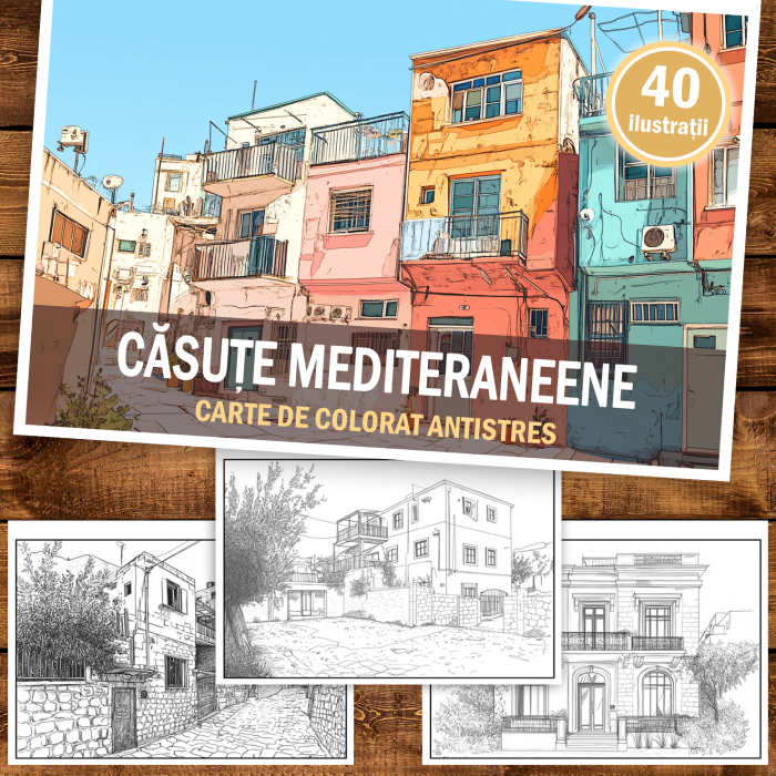 Carte de colorat antistres , 40 de ilustratii Casute mediteraneene, 86 pagini [2]