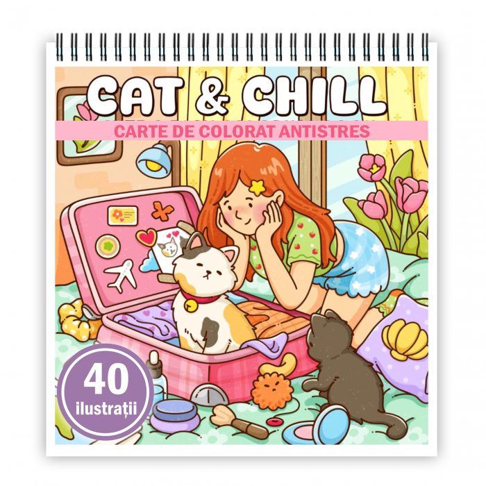 Carte de colorat antistres , 40 de ilustratii Cat and Chill, 86 pagini [1]