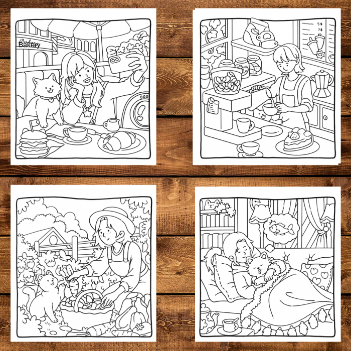 Carte de colorat antistres , 40 de ilustratii Cat and Chill, 86 pagini [4]