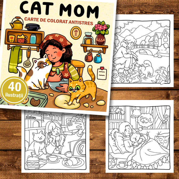 Carte de colorat antistres , 40 de ilustratii Cat Mom, 86 pagini [2]
