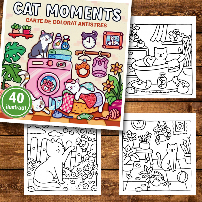 Carte de colorat antistres , 40 de ilustratii Cat Moments, 86 pagini [2]