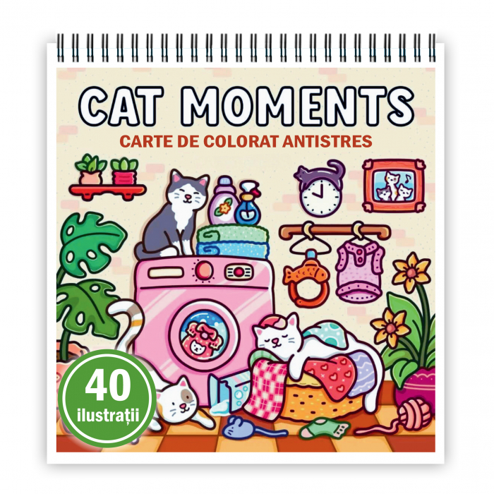 Carte de colorat antistres , 40 de ilustratii Cat Moments, 86 pagini [1]