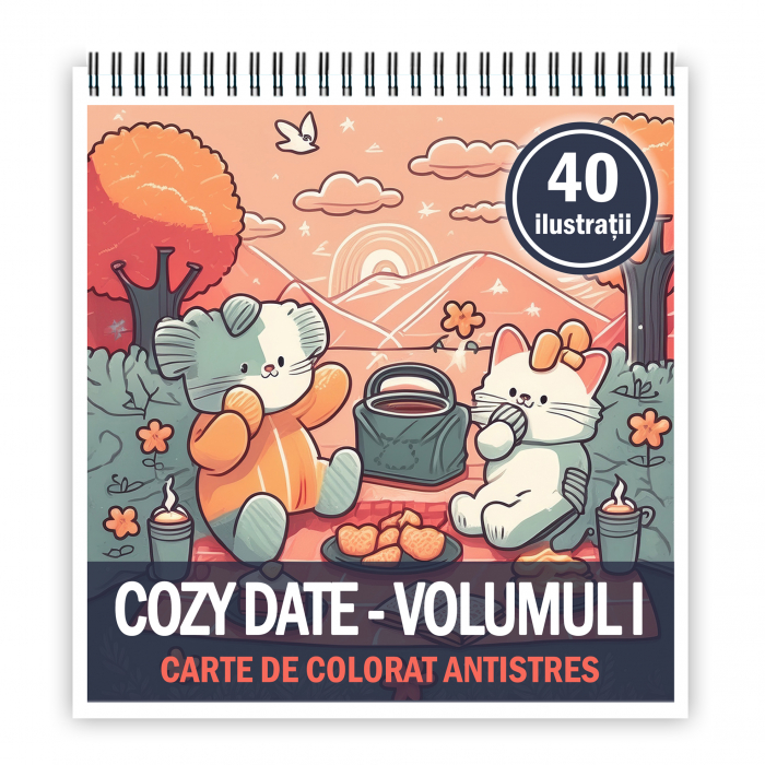 Carte de colorat antistres , 40 de ilustratii Cozy Date - Volumul I, 86 pagini [1]