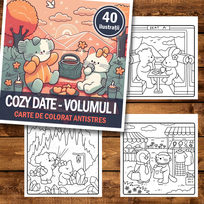 Carte de colorat antistres , 40 de ilustratii Cozy Date - Volumul I, 86 pagini [2]