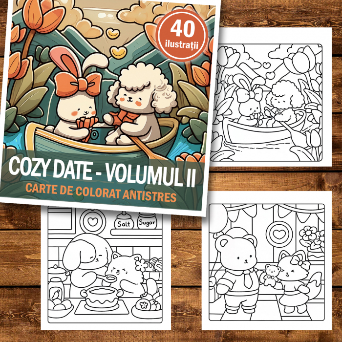 Carte de colorat antistres , 40 de ilustratii Cozy Date - Volumul II, 86 pagini [2]