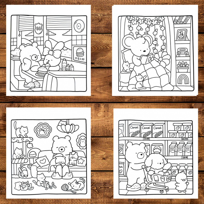 Carte de colorat antistres , 40 de ilustratii Cozy Friends - Volumul II, 86 pagini [4]