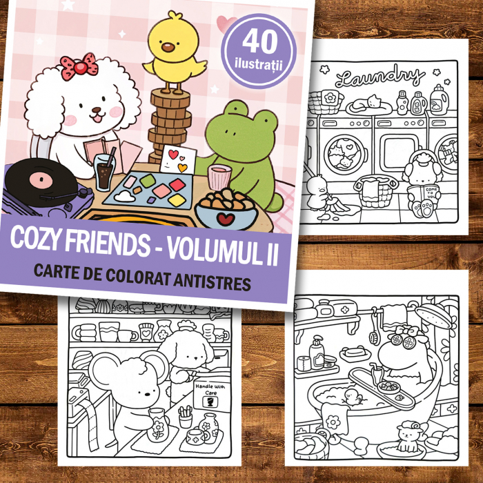 Carte de colorat antistres , 40 de ilustratii Cozy Friends - Volumul II, 86 pagini [2]