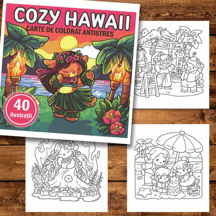 Carte de colorat antistres , 40 de ilustratii Cozy Hawaii, 86 pagini [2]