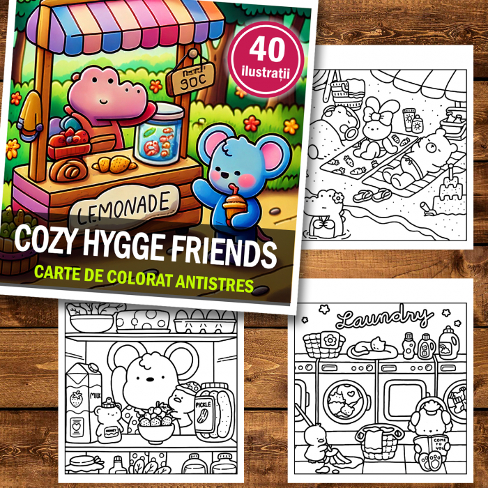 Carte de colorat antistres , 40 de ilustratii Cozy Hygge Friends, 86 pagini [2]