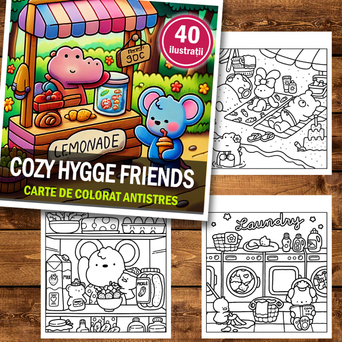 Carte de colorat antistres , 40 de ilustratii Cozy Hygge Friends, 86 pagini [2]