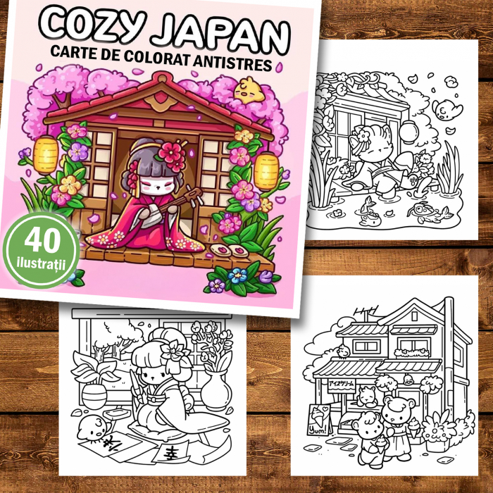Carte de colorat antistres , 40 de ilustratii Cozy Japan, 86 pagini [2]