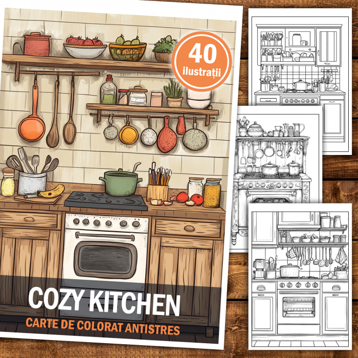Carte de colorat antistres , 40 de ilustratii Cozy Kitchen, 86 pagini [2]