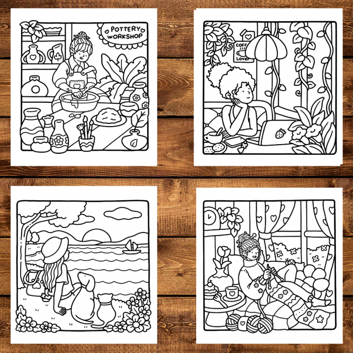 Carte de colorat antistres , 40 de ilustratii Cute and Cozy - Girl Moments, 86 pagini [4]