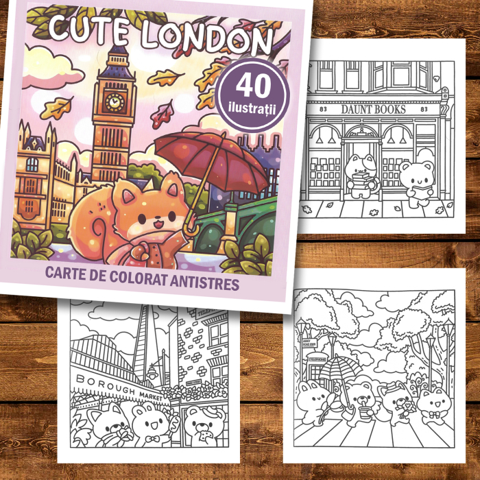 Carte de colorat antistres , 40 de ilustratii Cute London, 96 pagini [2]