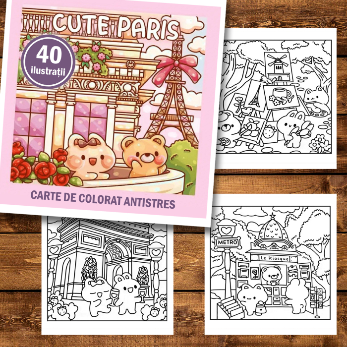 Carte de colorat antistres , 40 de ilustratii Cute Paris, 86 pagini [2]