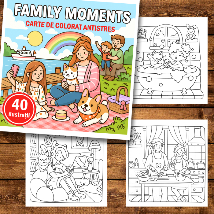 Carte de colorat antistres , 40 de ilustratii Family Moments, 86 pagini [2]
