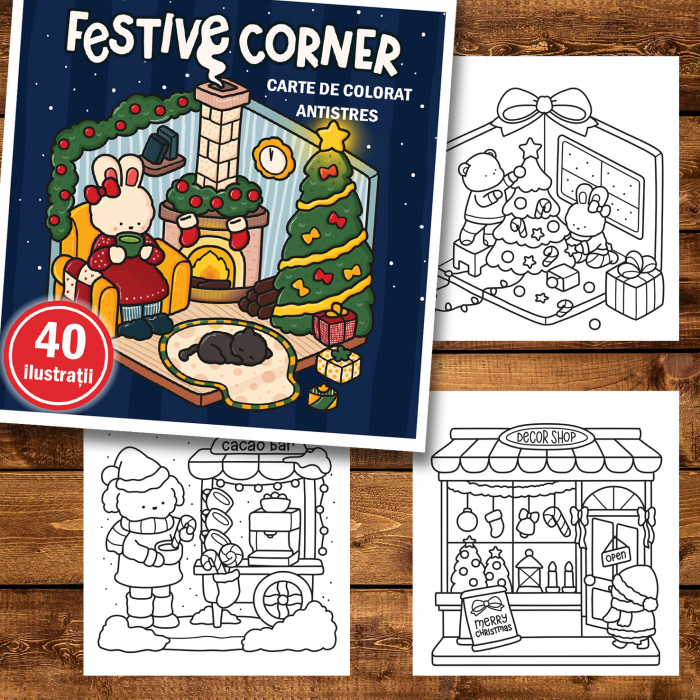 Carte de colorat antistres , 40 de ilustratii Festive Corner, 86 pagini [2]