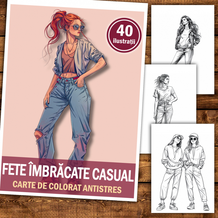 Carte de colorat antistres , 40 de ilustratii Fete imbracate casual, 86 pagini [2]