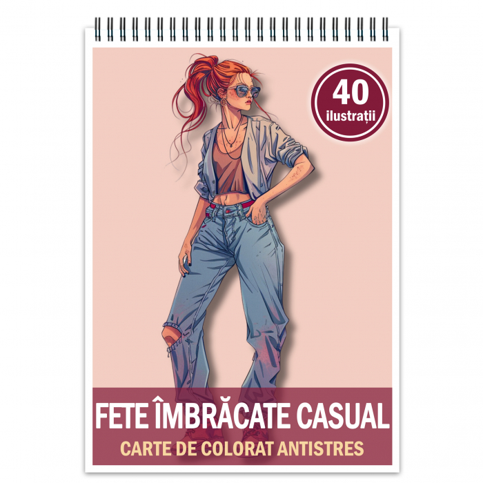 Carte de colorat antistres , 40 de ilustratii Fete imbracate casual, 86 pagini [1]