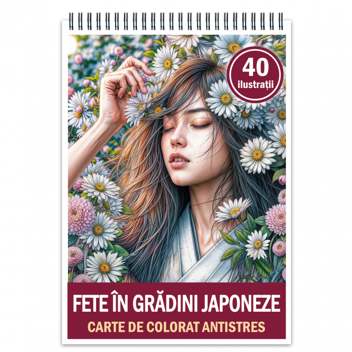 Carte de colorat antistres , 40 de ilustratii Fete in gradini japoneze, 86 pagini [1]