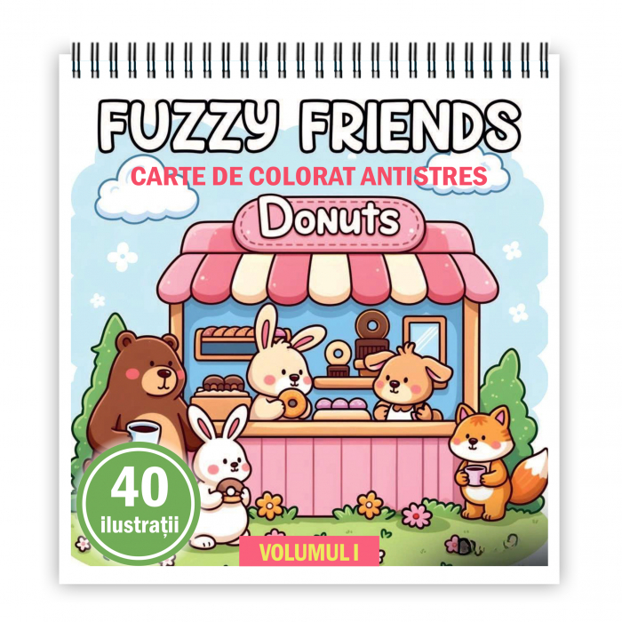 Carte de colorat antistres , 40 de ilustratii Fuzzy Friends - Volumul I, 86 pagini [1]
