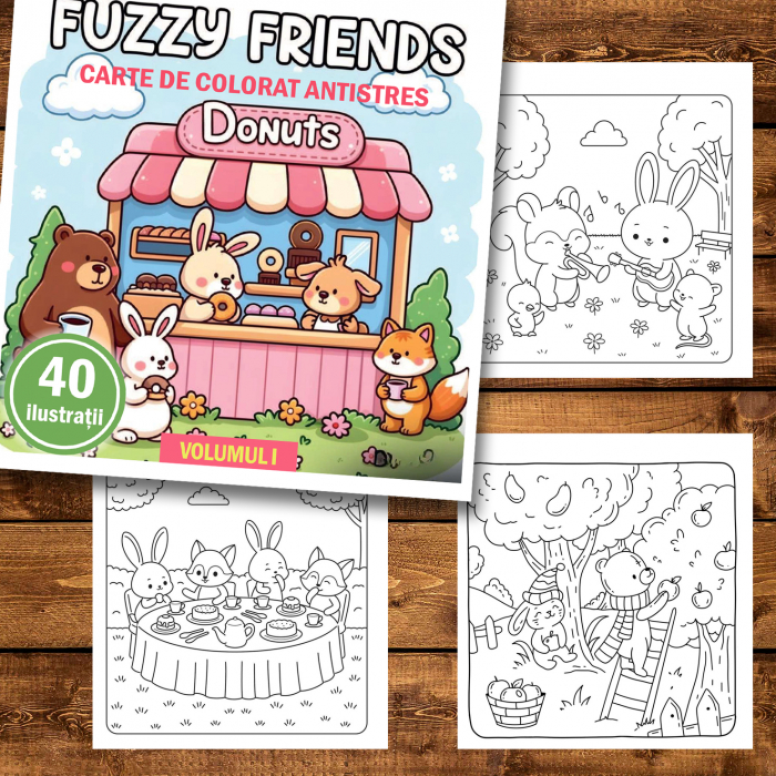 Carte de colorat antistres , 40 de ilustratii Fuzzy Friends - Volumul I, 86 pagini [2]