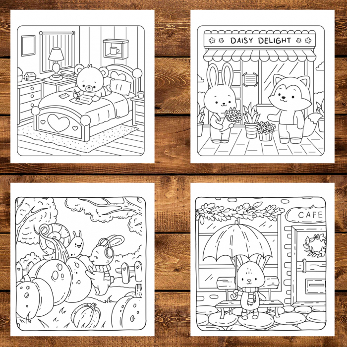 Carte de colorat antistres , 40 de ilustratii Fuzzy Friends - Volumul I, 86 pagini [3]