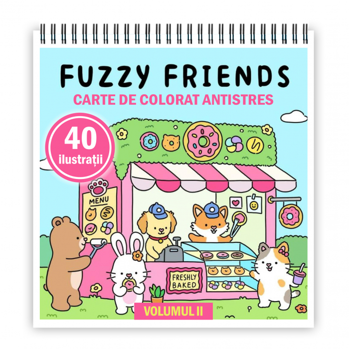Carte de colorat antistres , 40 de ilustratii Fuzzy Friends - Volumul II, 86 pagini [1]