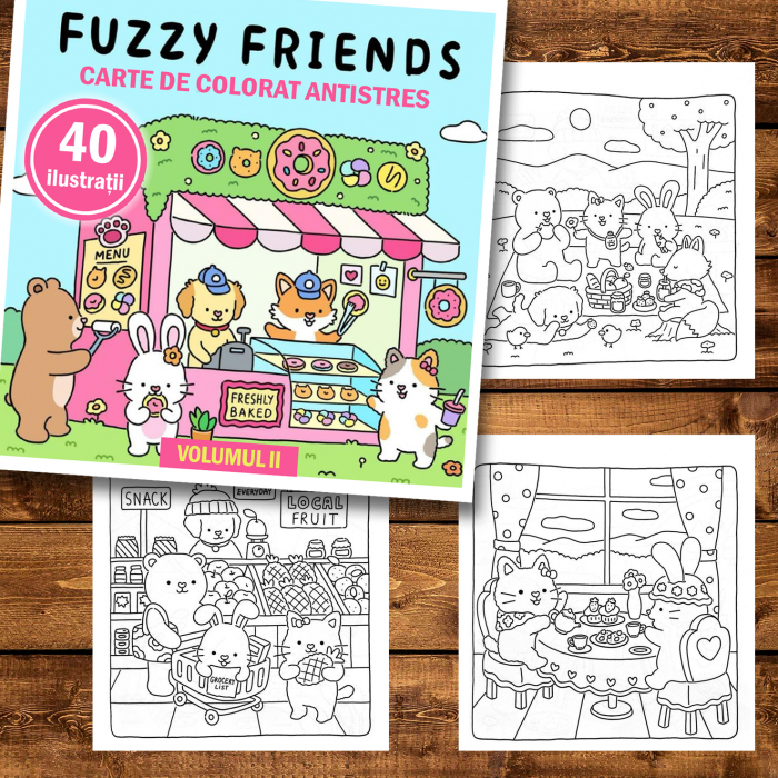 Carte de colorat antistres , 40 de ilustratii Fuzzy Friends - Volumul II, 86 pagini [2]