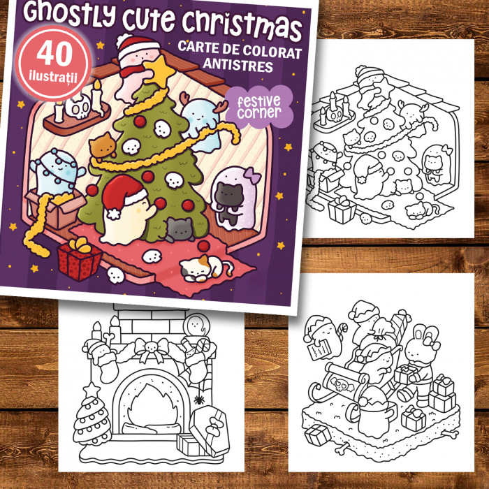 Carte de colorat antistres , 40 de ilustratii Ghostly Cute Christmas, 86 pagini [2]