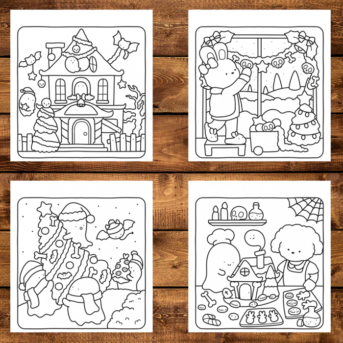 Carte de colorat antistres , 40 de ilustratii Ghostly Cute Christmas, 86 pagini [3]