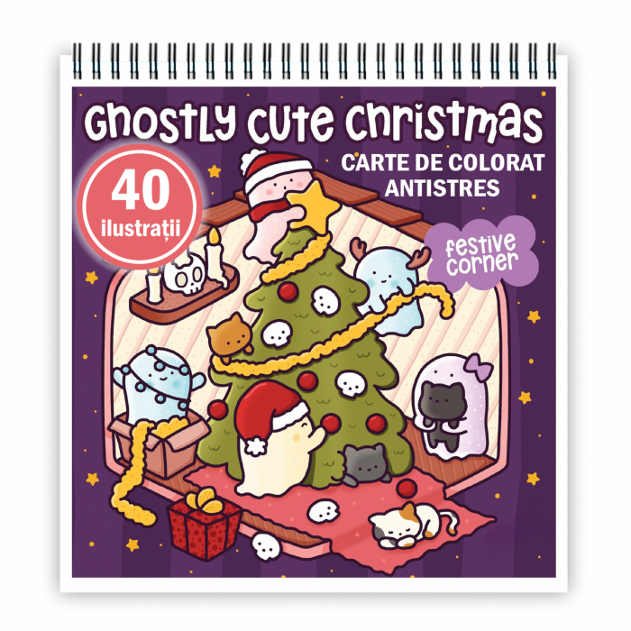 Carte de colorat antistres , 40 de ilustratii Ghostly Cute Christmas, 86 pagini [1]