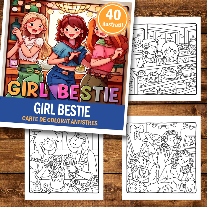 Carte de colorat antistres , 40 de ilustratii Girl Bestie, 86 pagini [2]