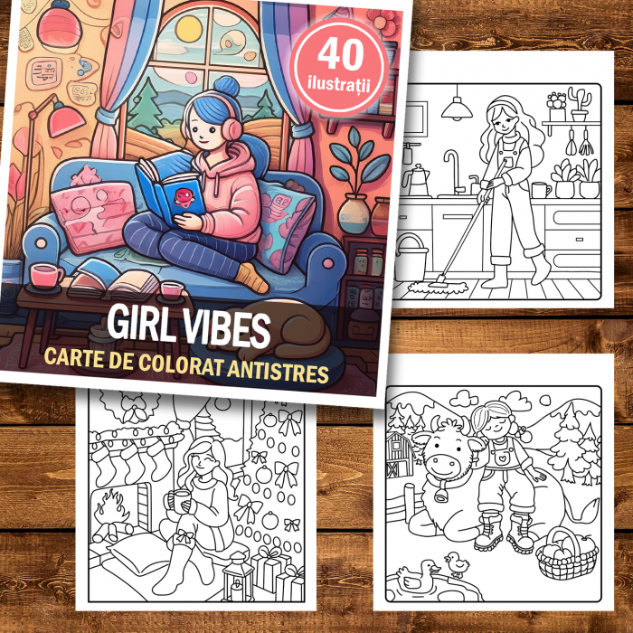 Carte de colorat antistres , 40 de ilustratii Girl Vibes, 86 pagini [2]
