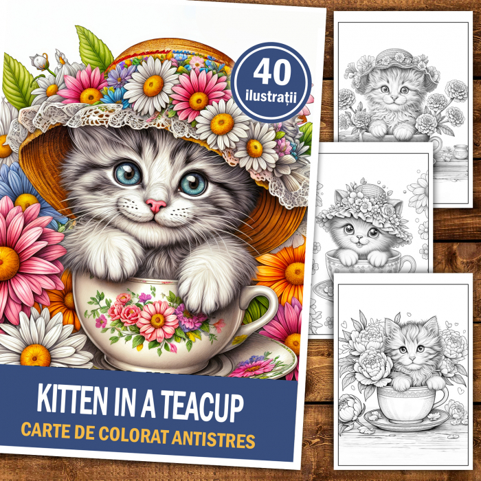 Carte de colorat antistres , 40 de ilustratii Kitten in a Teacup, 86 pagini [2]