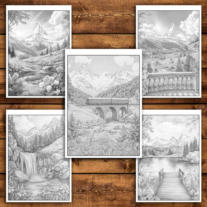 Carte de colorat antistres , 40 de ilustratii Munti Elvetieni, 86 pagini [4]