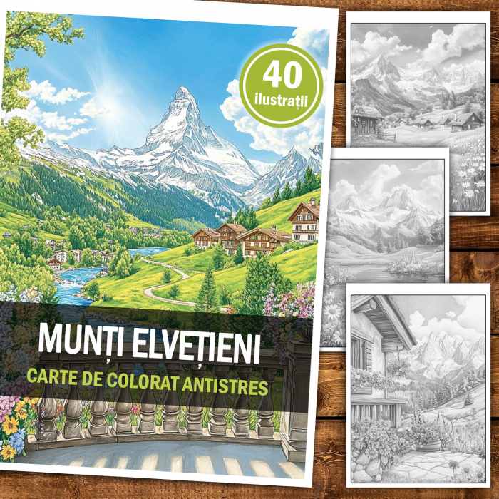 Carte de colorat antistres , 40 de ilustratii Munti Elvetieni, 86 pagini [2]