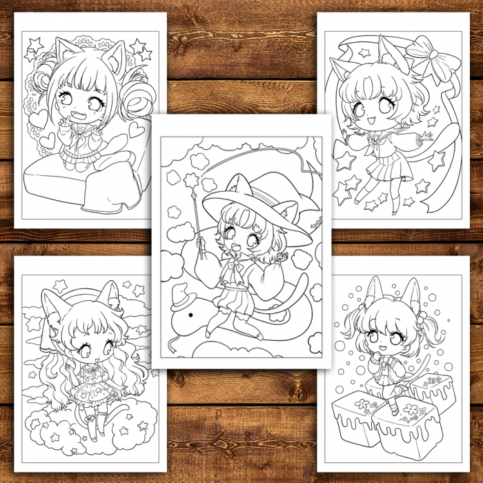 Carte de colorat antistres , 40 de ilustratii Neko Girls, 86 pagini [4]
