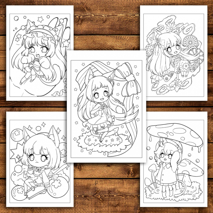 Carte de colorat antistres , 40 de ilustratii Neko Girls, 86 pagini [5]
