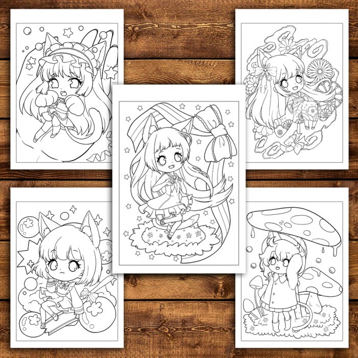 Carte de colorat antistres , 40 de ilustratii Neko Girls, 86 pagini [5]
