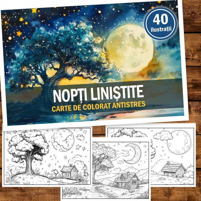 Carte de colorat antistres, 40 de ilustratii Nopti Linistite [2]