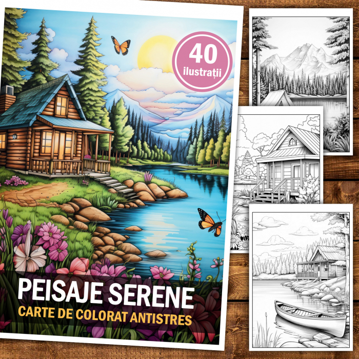 Carte de colorat antistres , 40 de ilustratii Peisaje Serene, 86 pagini [2]