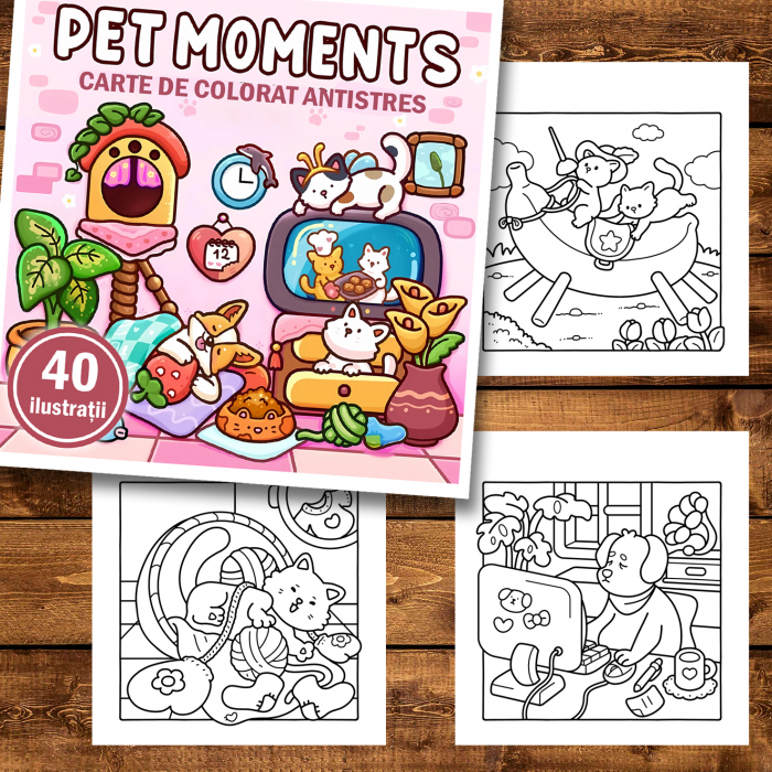 Carte de colorat antistres , 40 de ilustratii Pet Moments, 86 pagini [2]