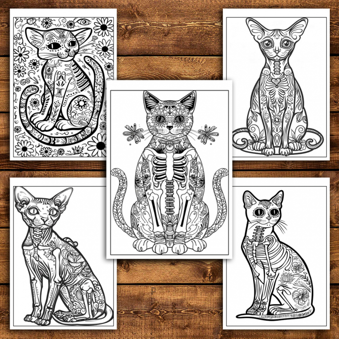 Carte de colorat antistres , 40 de ilustratii Pisici Dia de los Muertos , 86 pagini [5]