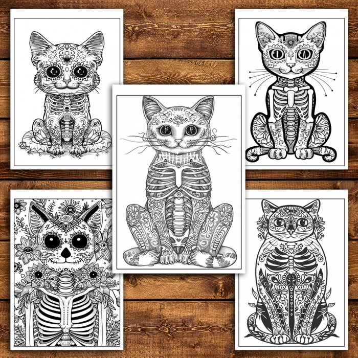 Carte de colorat antistres , 40 de ilustratii Pisici Dia de los Muertos , 86 pagini [4]