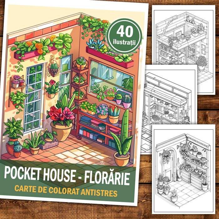 Carte de colorat antistres , 40 de ilustratii Pocket House - Florarie, 86 pagini [2]